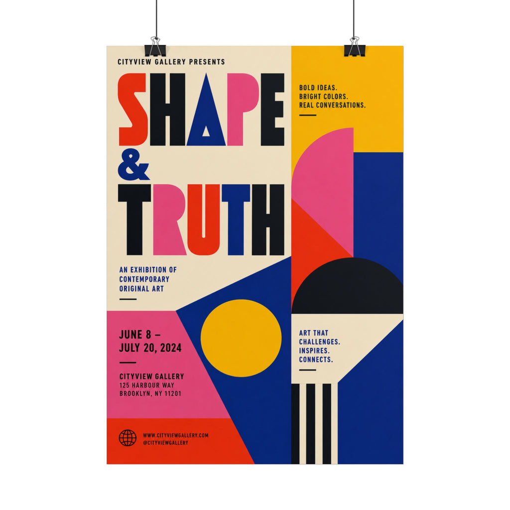 Shape & Truth Poster — Bold Geometric Art Print (Gallery Exhibition)